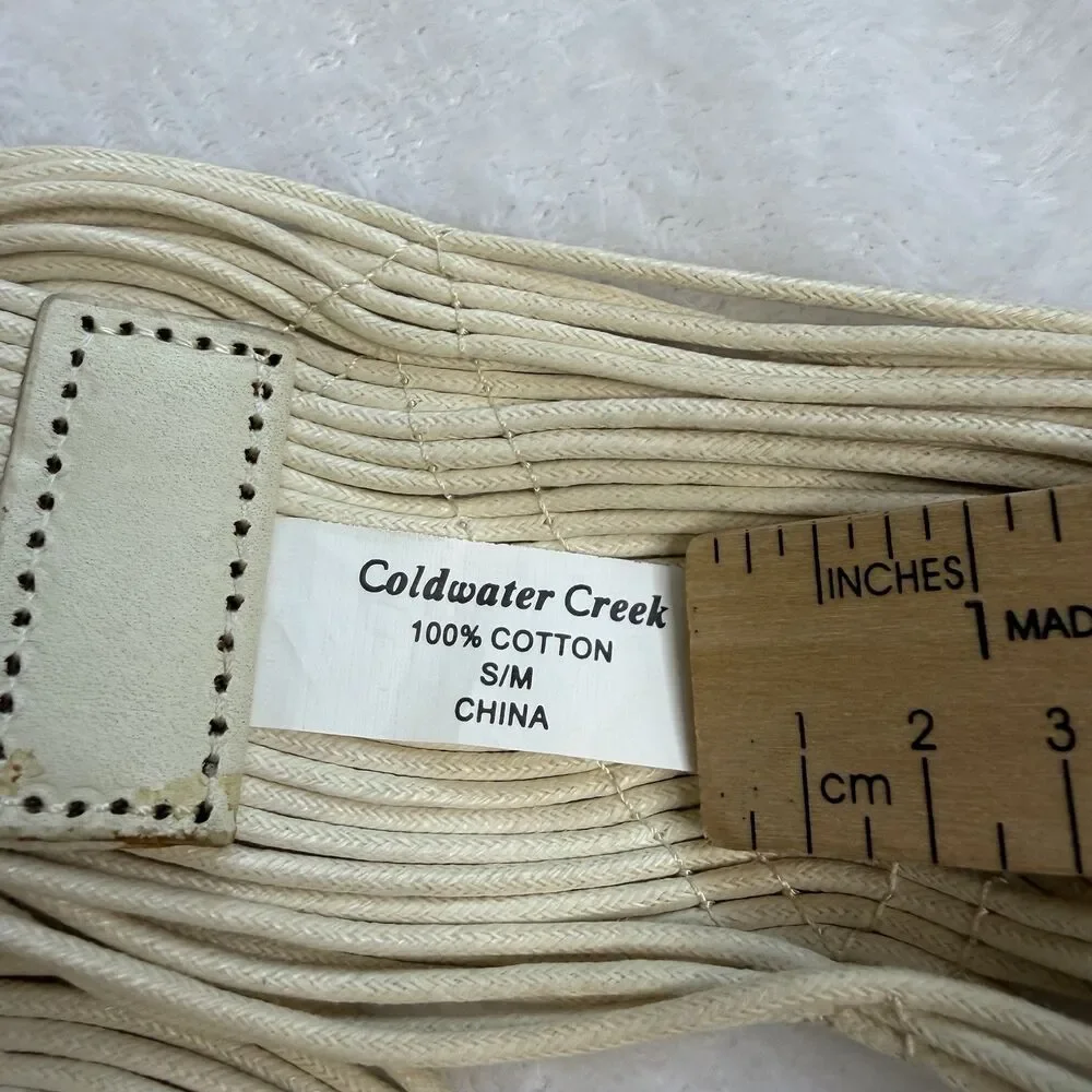 Coldwater Creek Ivory Wide Woven Cotton Belt Faux‎ Leather Accents Statement S/M